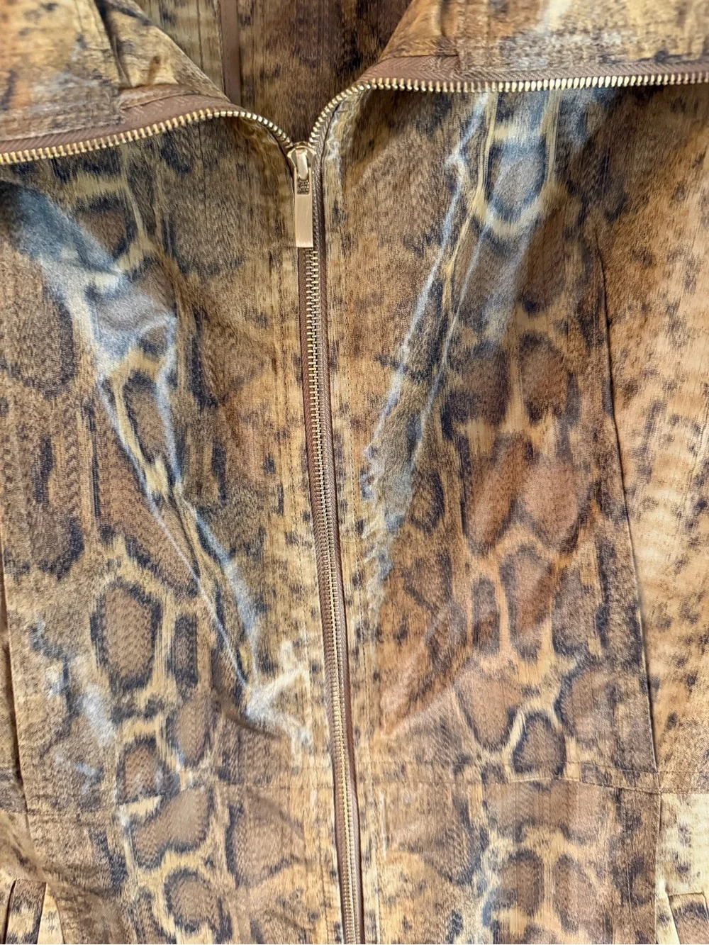 St. John Brown Snake-Print Leather Zip Jacket - Picture 4 of 10